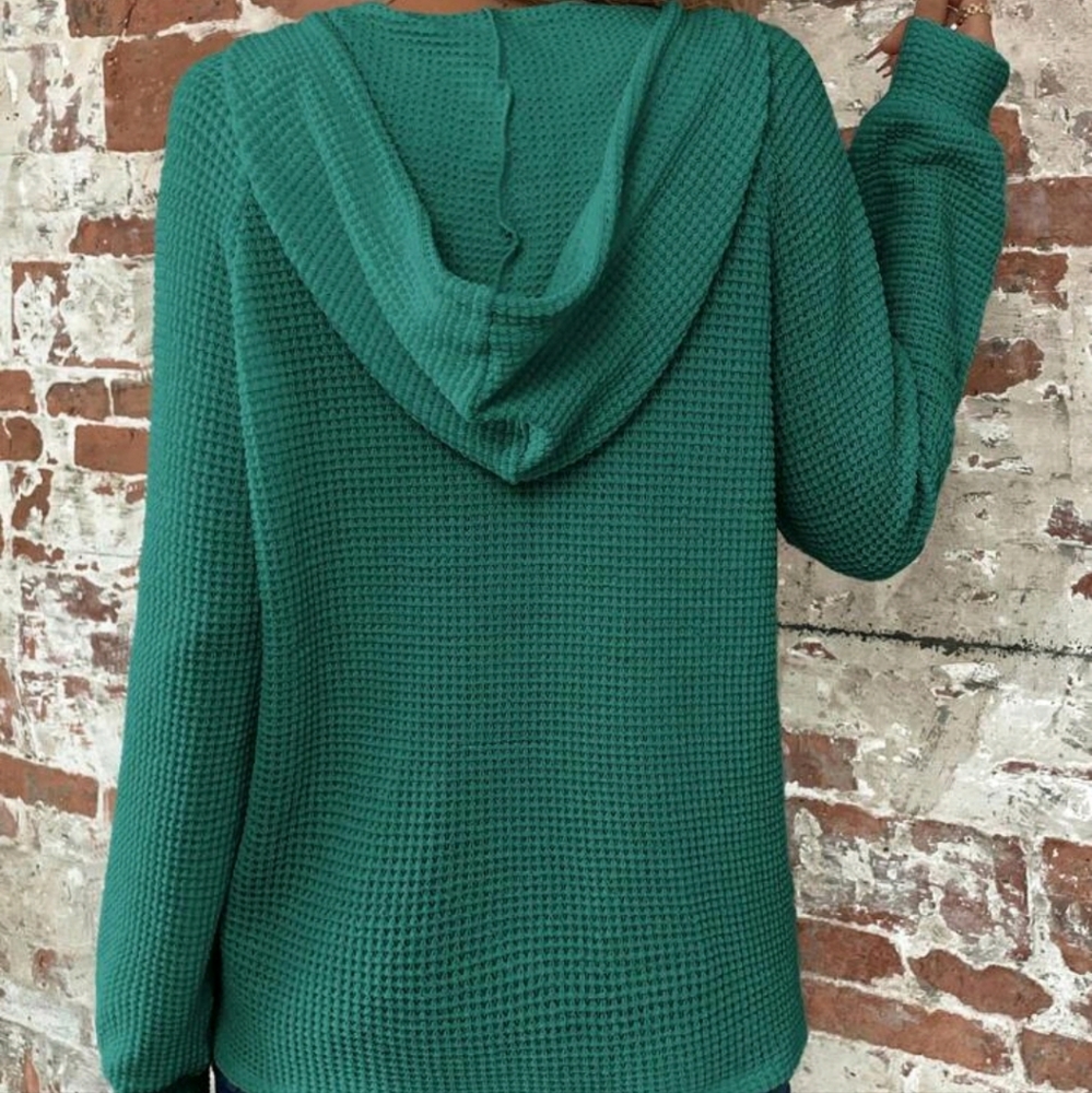 Green waffle knit hoodie